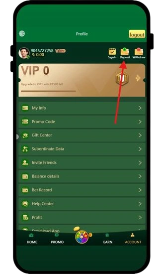 click on deposit button