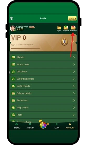 click on withdraw option