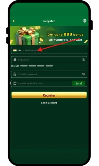 enter mobile number to register