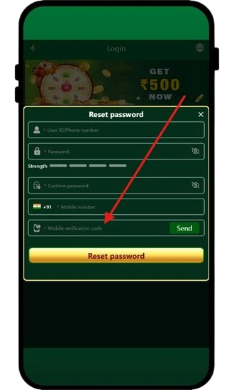 enter mobile verification code to reset password